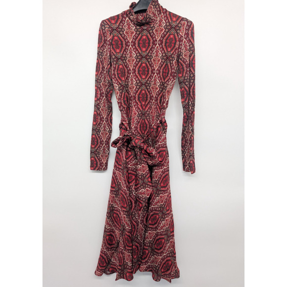 NWT Alice + Olivia Clare Long-Sleeve Turtleneck Belt Dress Sz 0 Burgundy #2C453 - Picture 2 of 12